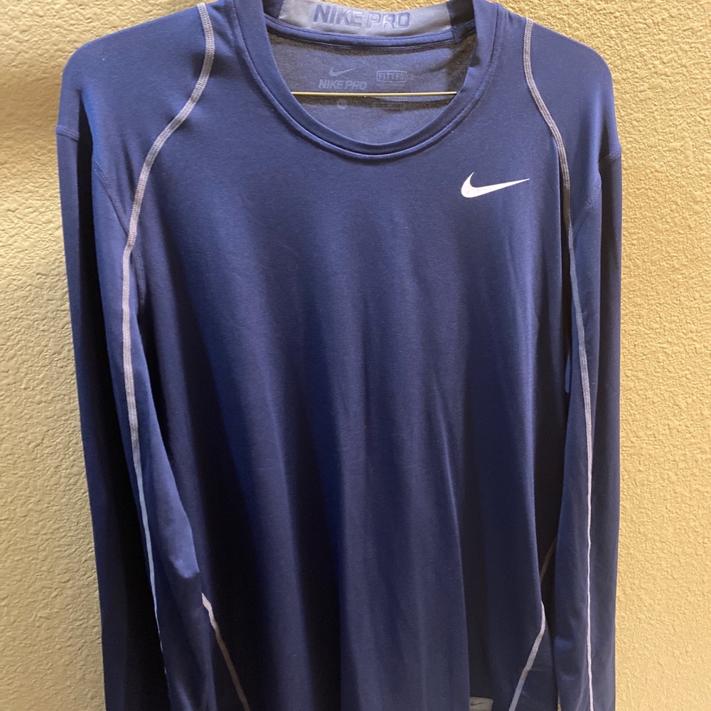 Nike Pro Dri Fit Running Blue Long Sleeve Shirt Size M
